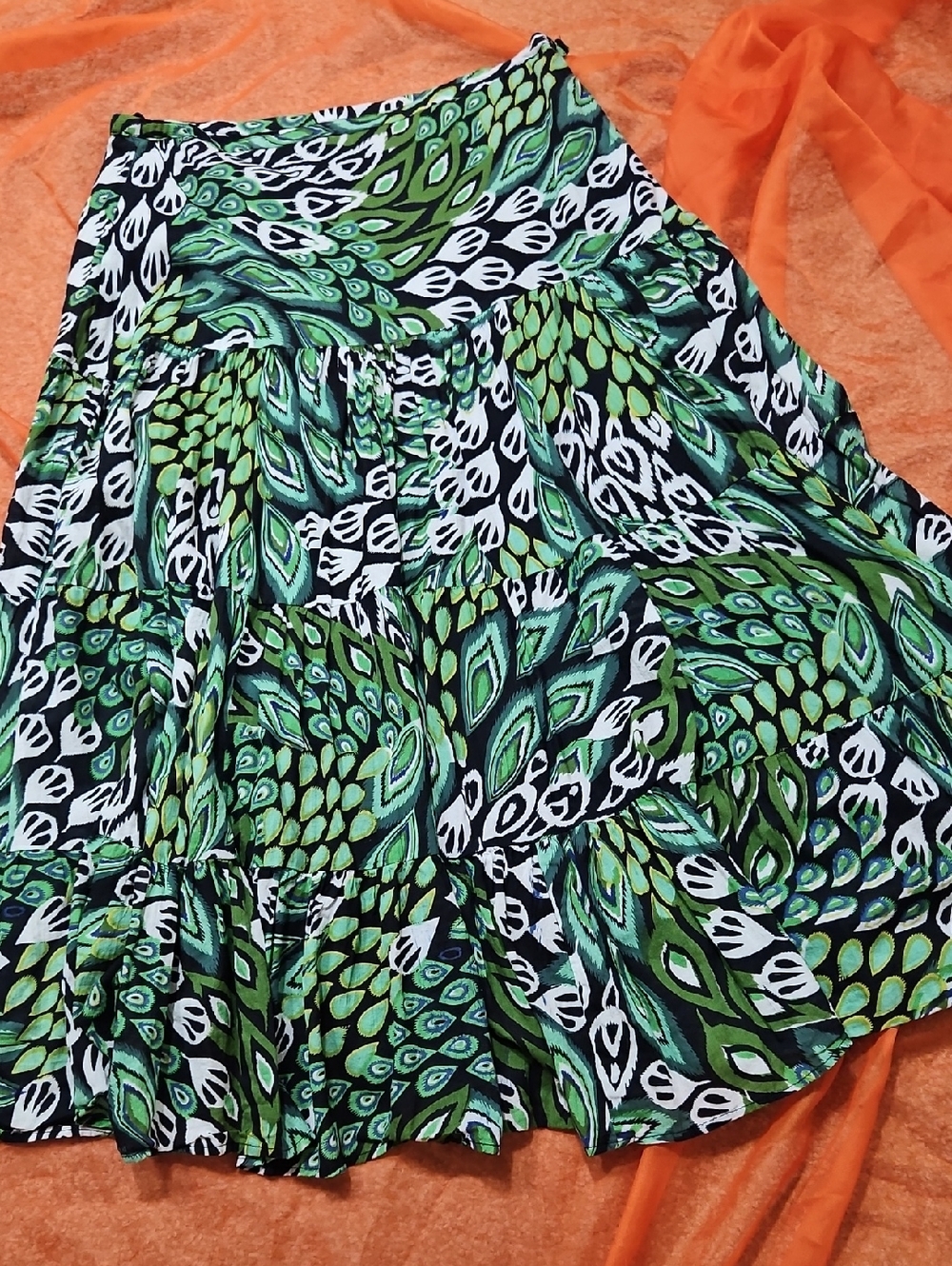 Peacock Print Boho Skirt
